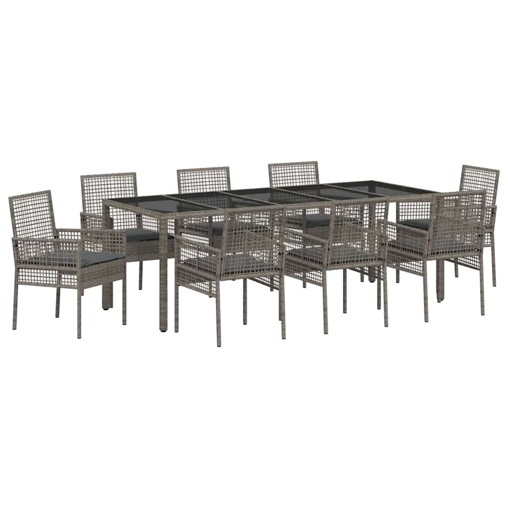 Garten Essgruppe 9 pcs Grau Poly-Rattan