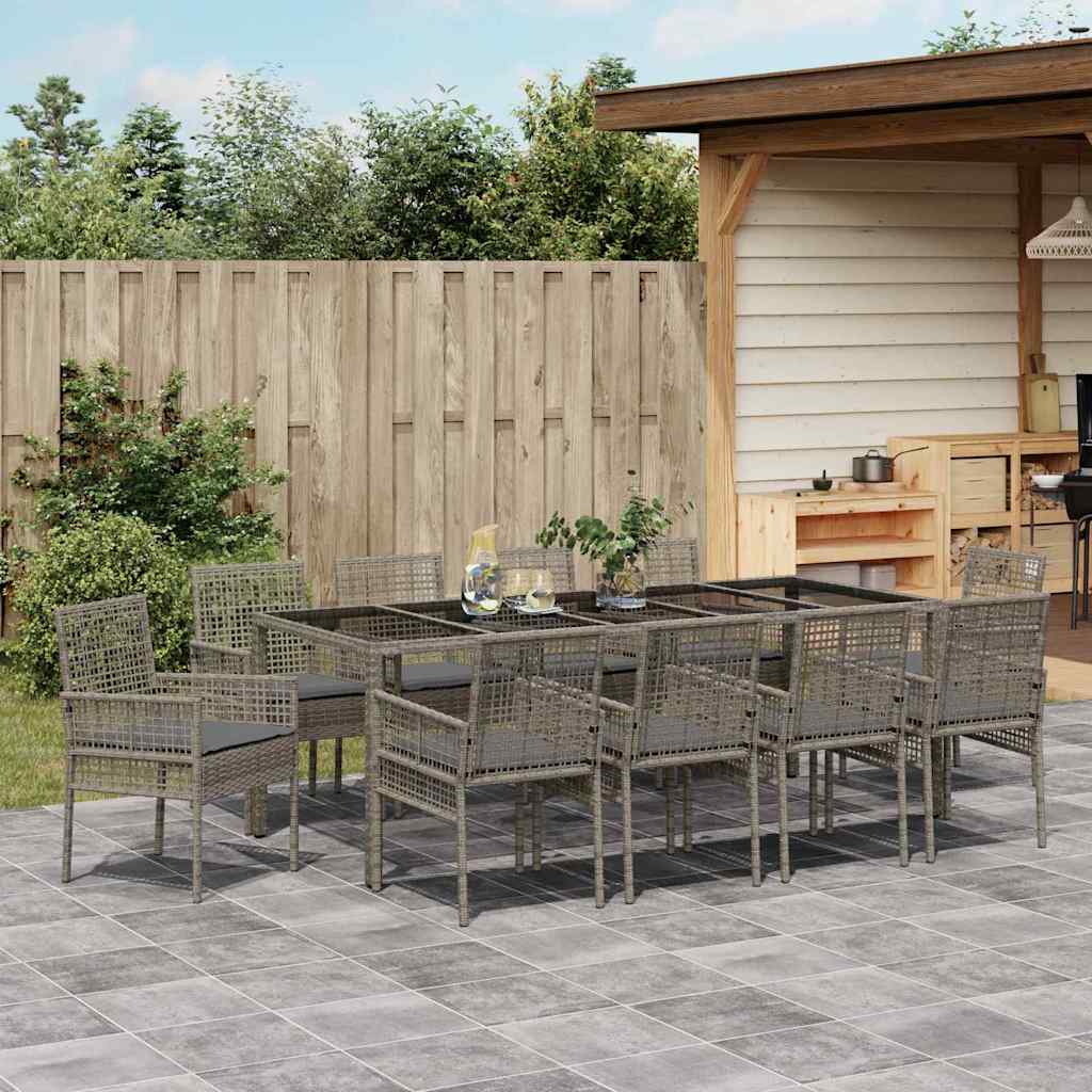 Garten Essgruppe 11 pcs Grau Poly-Rattan