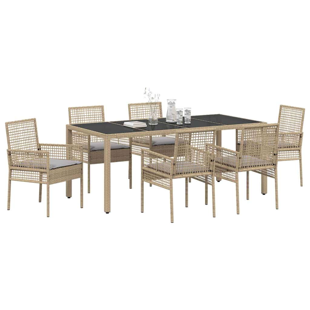 Garten Essgruppe 7 pcs Beige Poly-Rattan