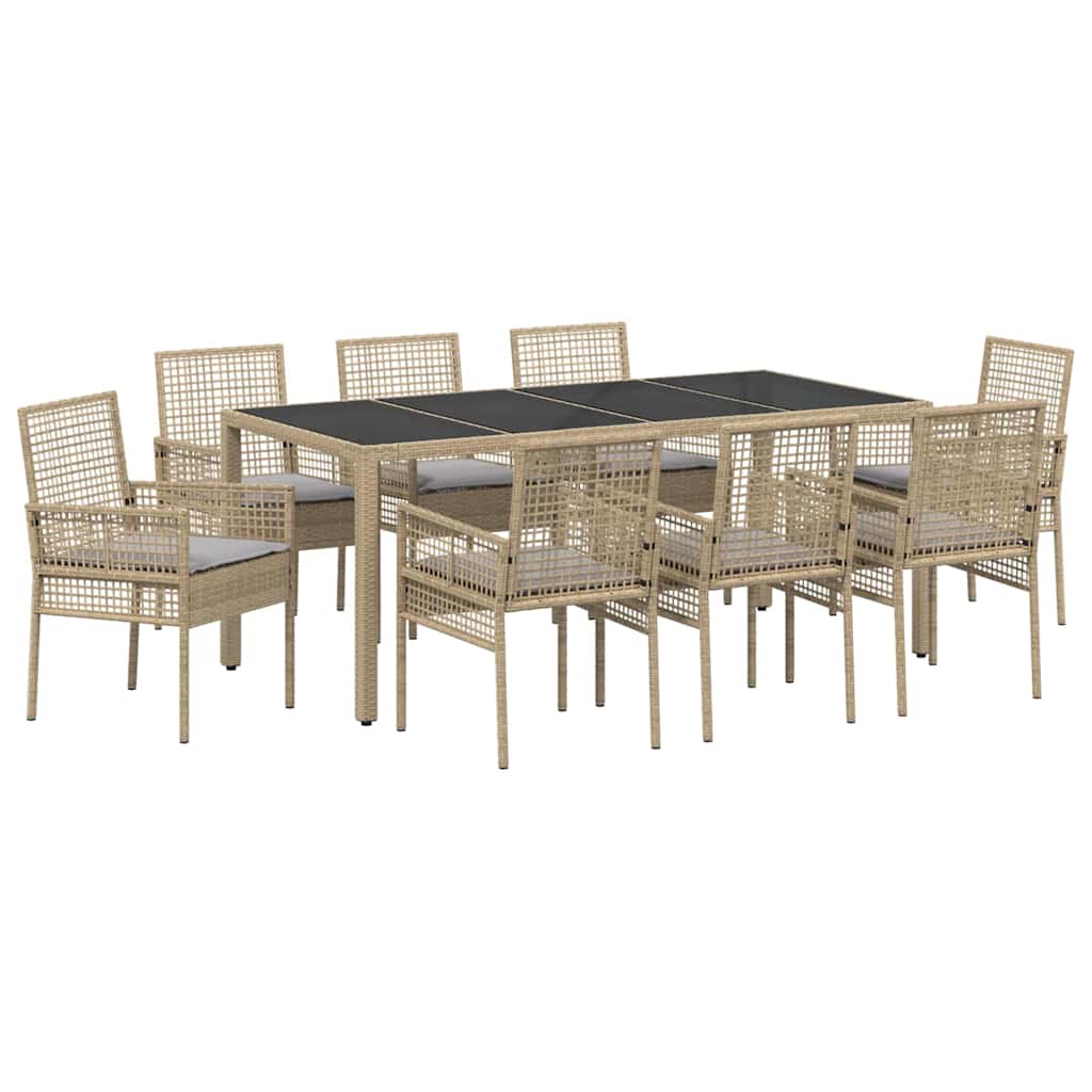 Garten Essgruppe 9 pcs Beige Poly-Rattan