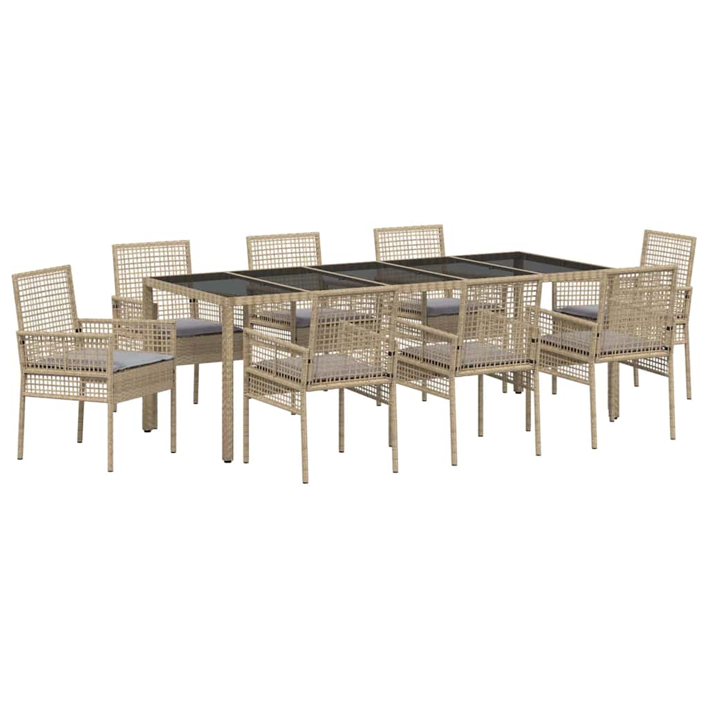 Garten Essgruppe 9 pcs Beige Poly-Rattan