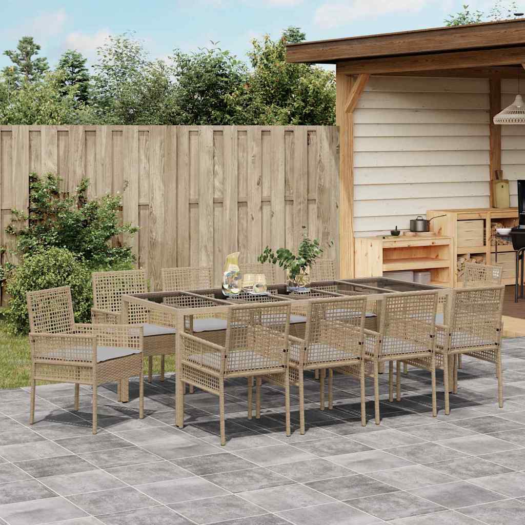 Garten Essgruppe 11 pcs Beige Poly-Rattan