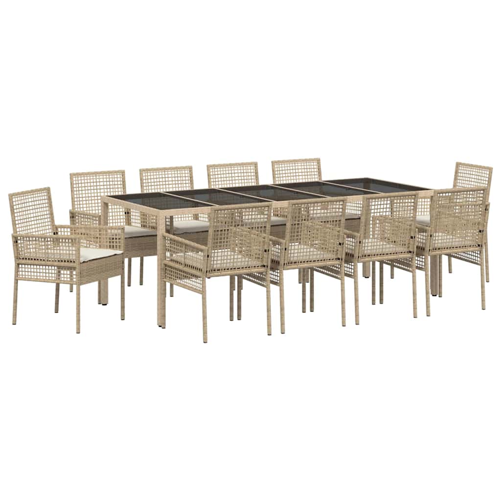 Garten Essgruppe 11 pcs Beige Poly-Rattan