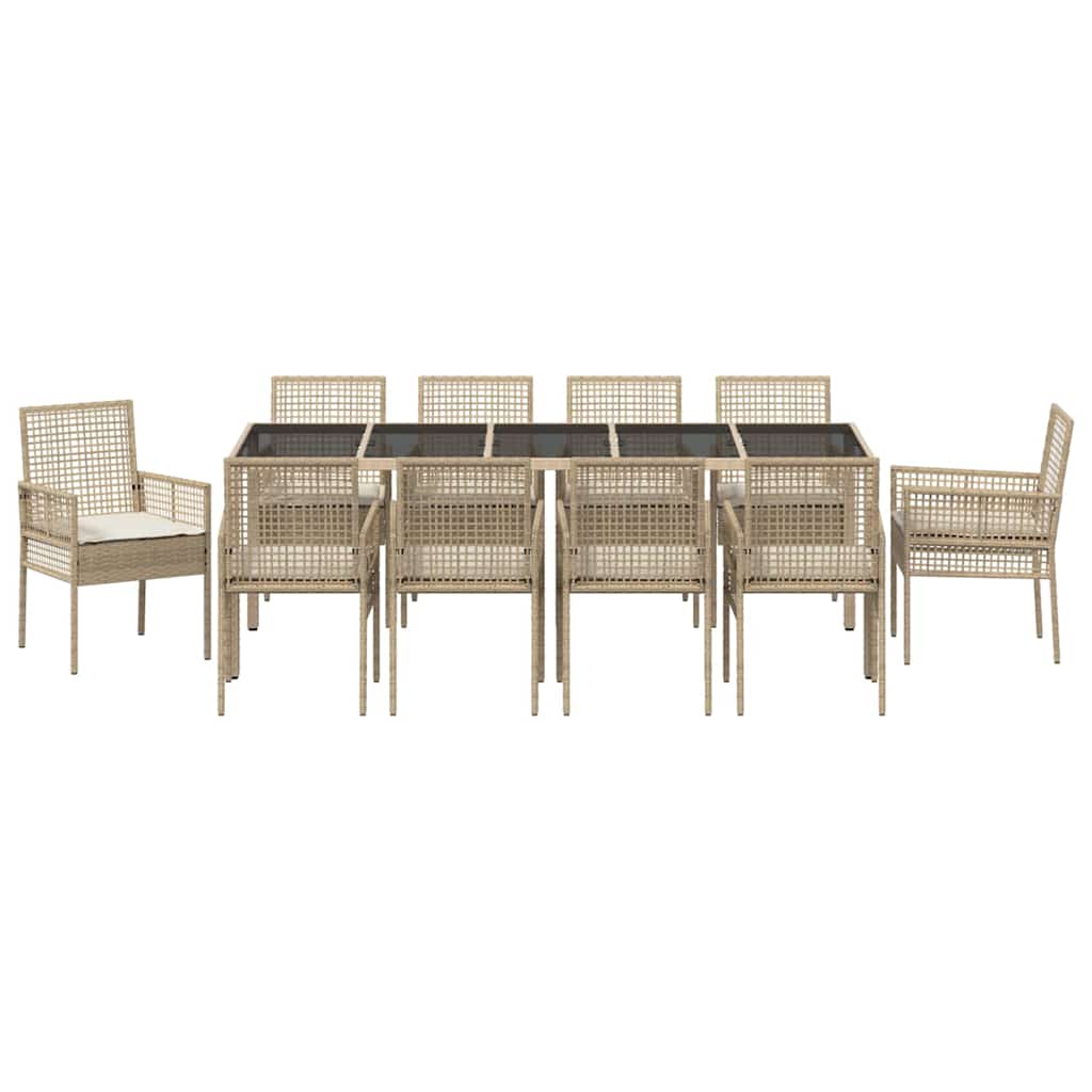 Garten Essgruppe 11 pcs Beige Poly-Rattan