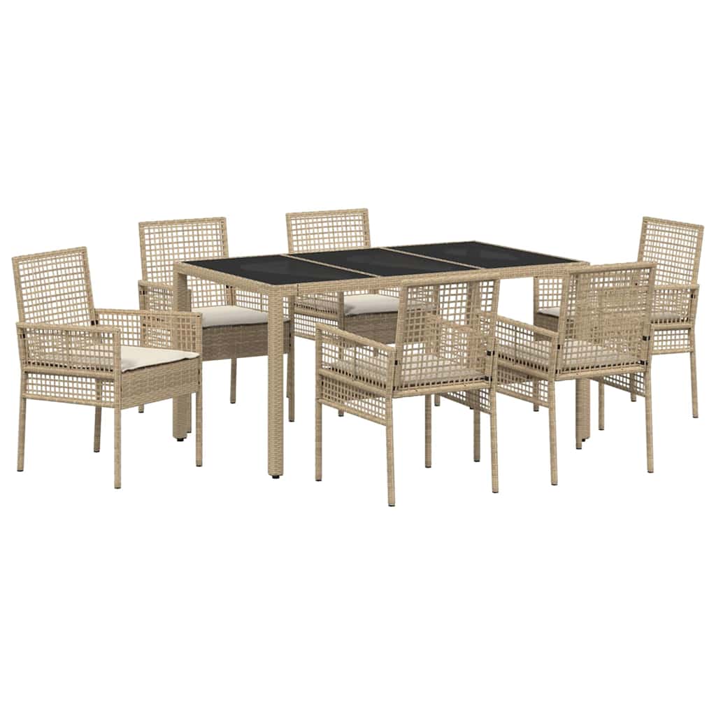 Garten Essgruppe 7 pcs Beige Poly-Rattan