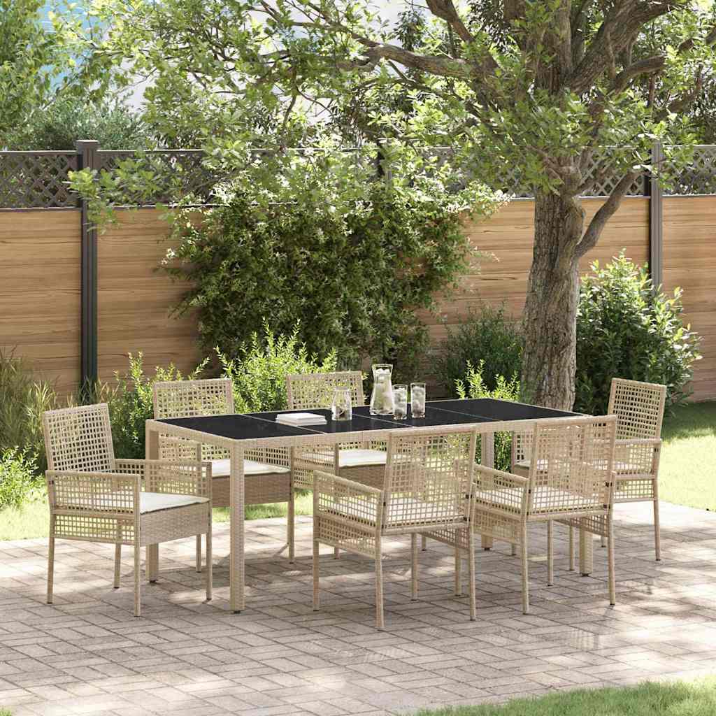 Garten Essgruppe 7 pcs Beige Poly-Rattan
