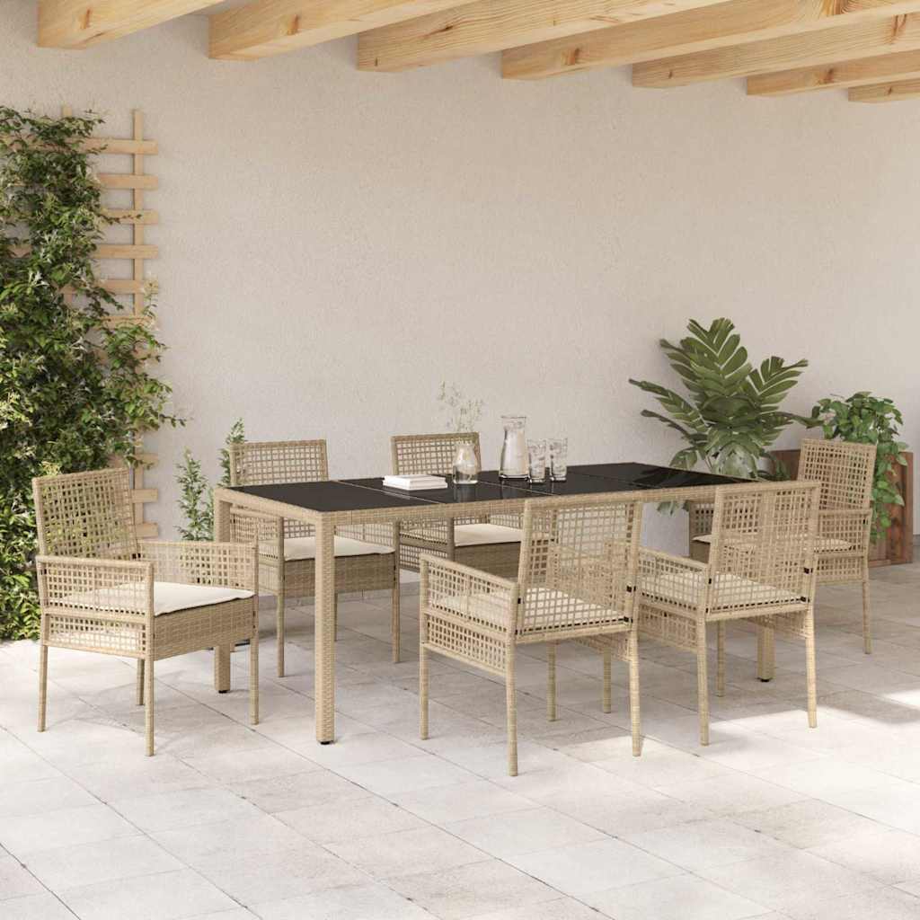 Garten Essgruppe 7 pcs Beige Poly-Rattan