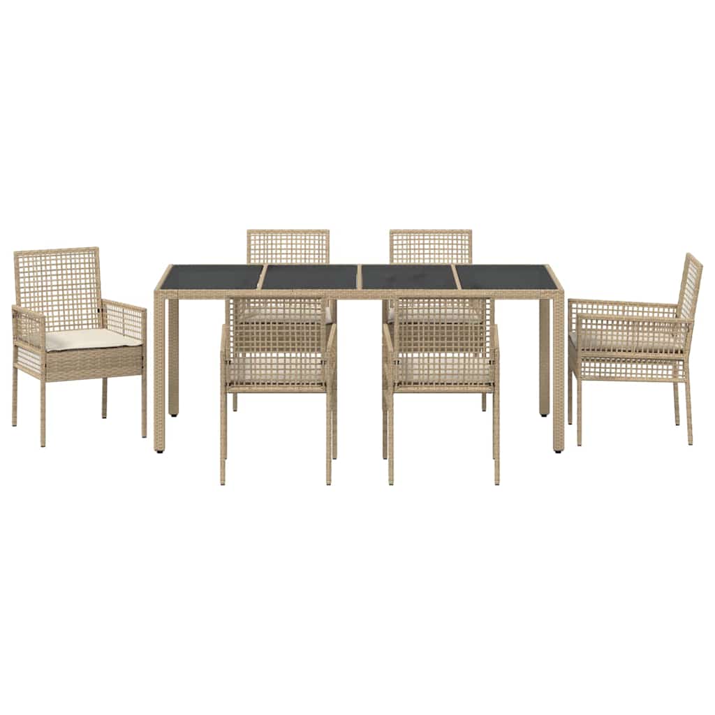 Garten Essgruppe 7 pcs Beige Poly-Rattan