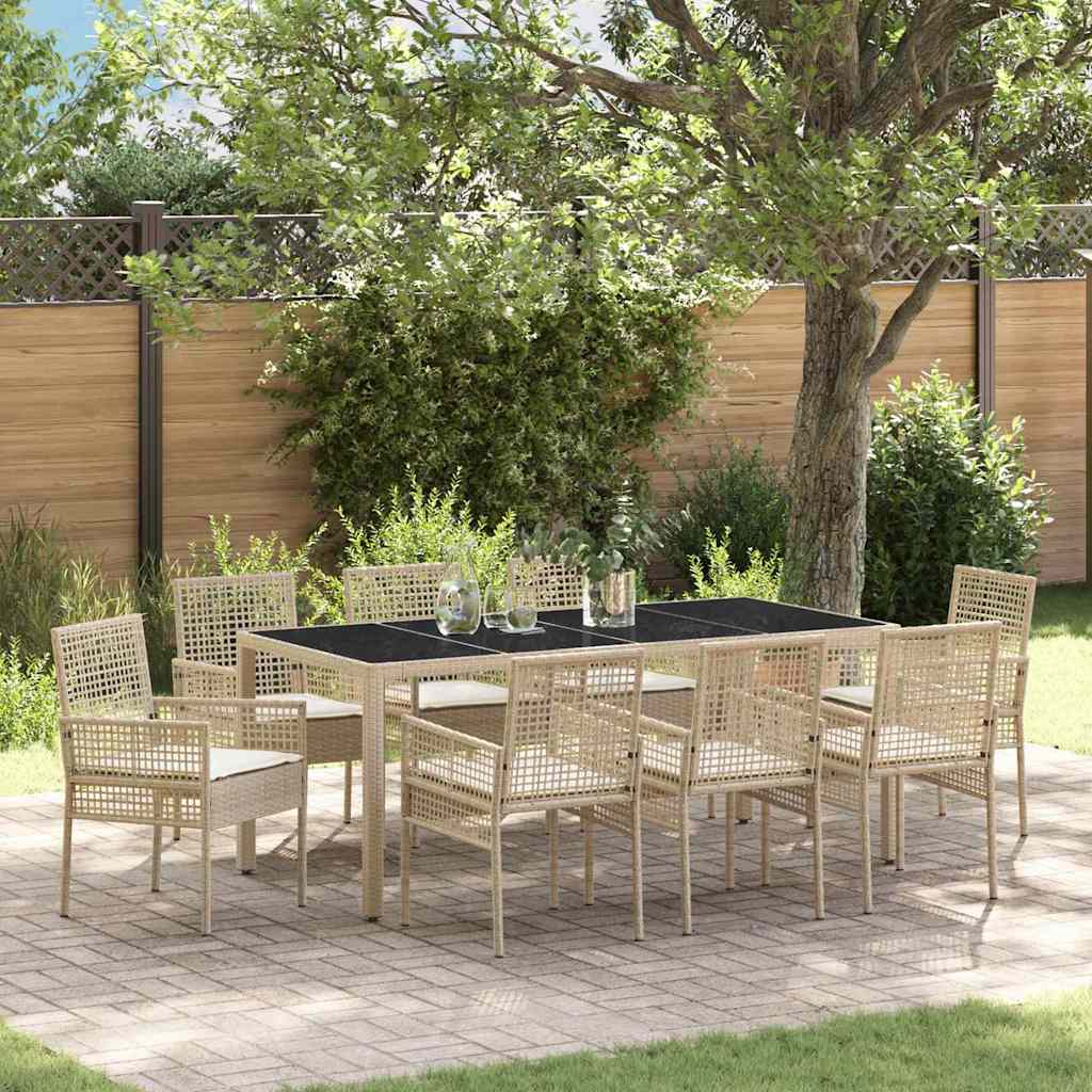 Garten Essgruppe 9 pcs Beige Poly-Rattan
