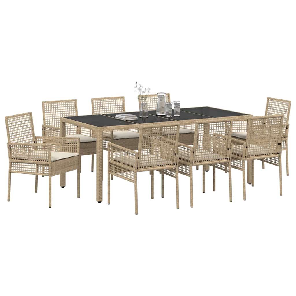 Garten Essgruppe 9 pcs Beige Poly-Rattan