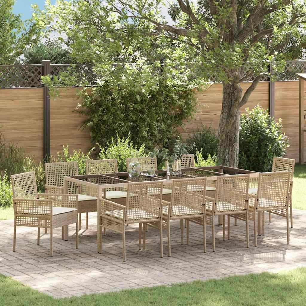 Garten Essgruppe 11 pcs Beige Poly-Rattan