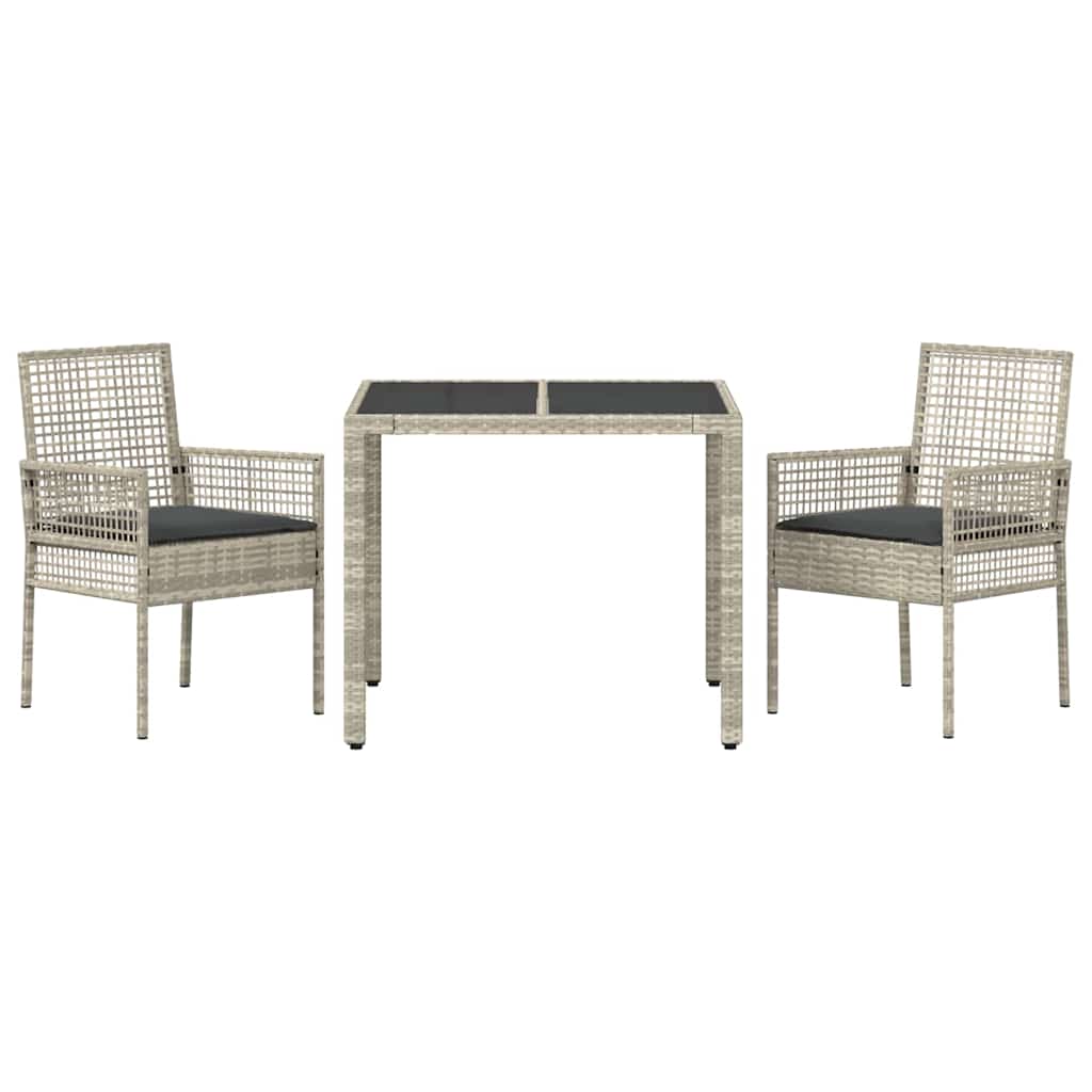 Garten Essgruppe 3 pcs Hellgrau Poly-Rattan