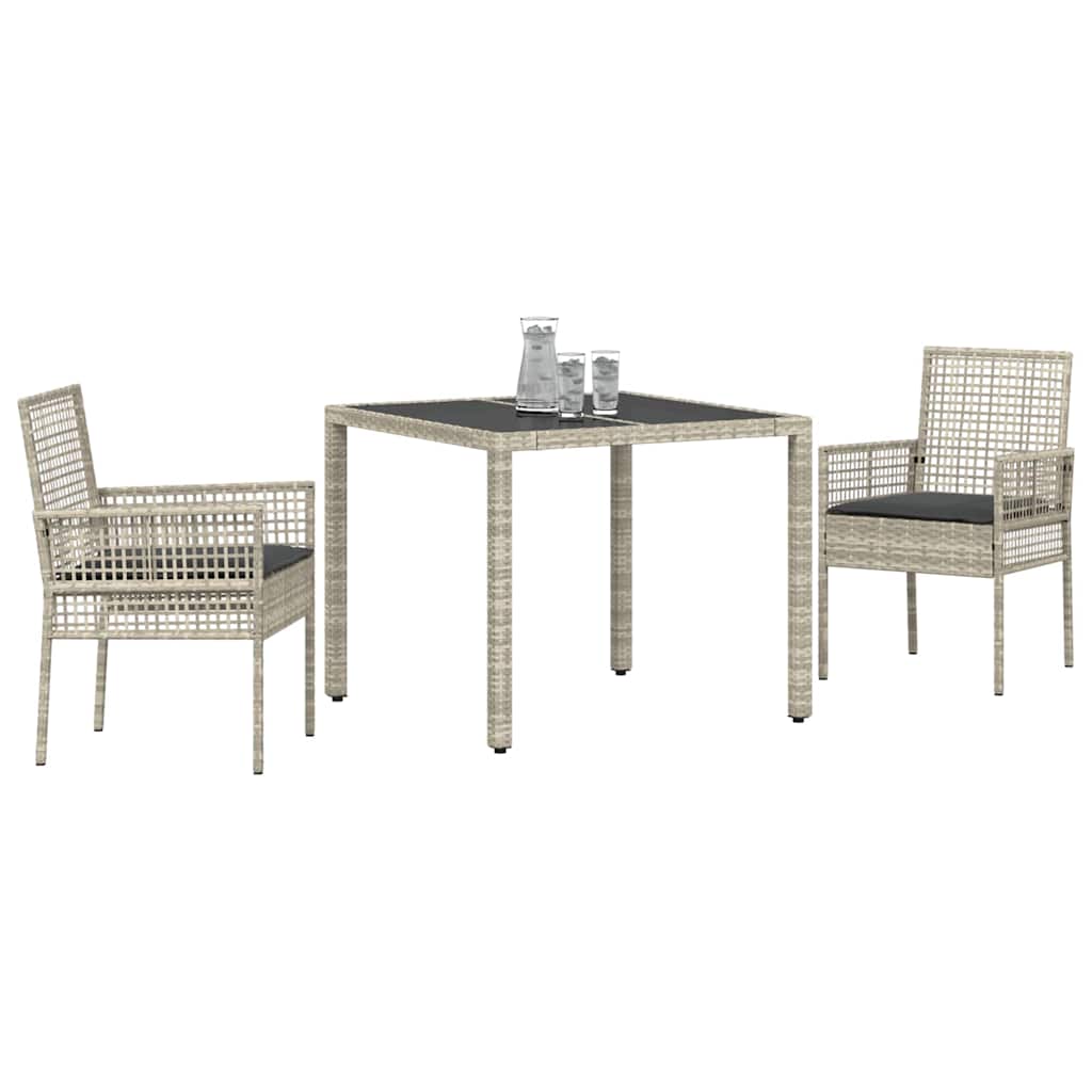 Garten Essgruppe 3 pcs Hellgrau Poly-Rattan
