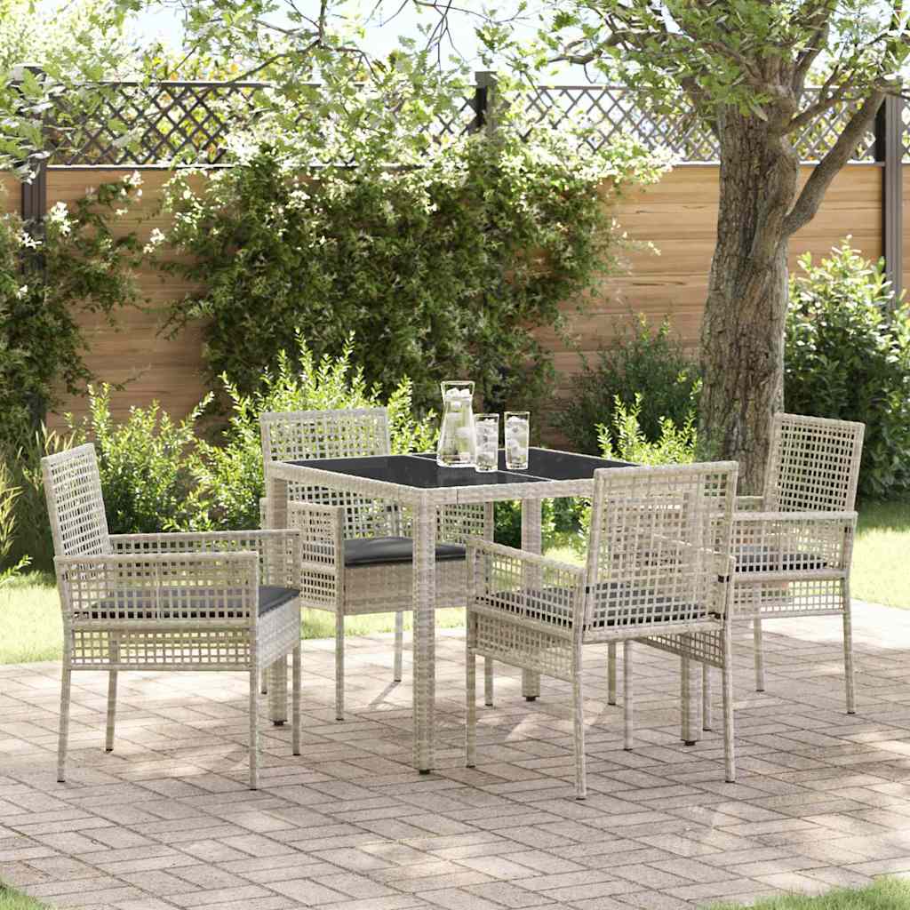 Garten Essgruppe 5 pcs Hellgrau Poly-Rattan