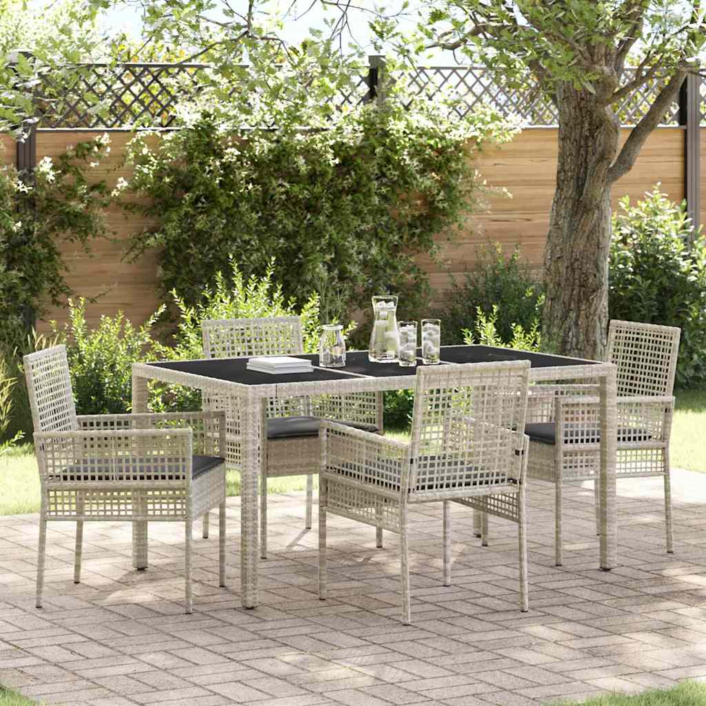 Garten Essgruppe 5 pcs Hellgrau Poly-Rattan
