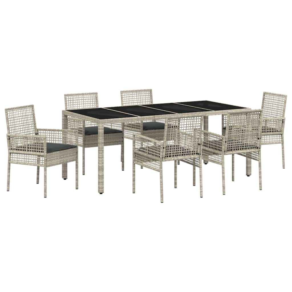 Garten Essgruppe 7 pcs Hellgrau Poly-Rattan