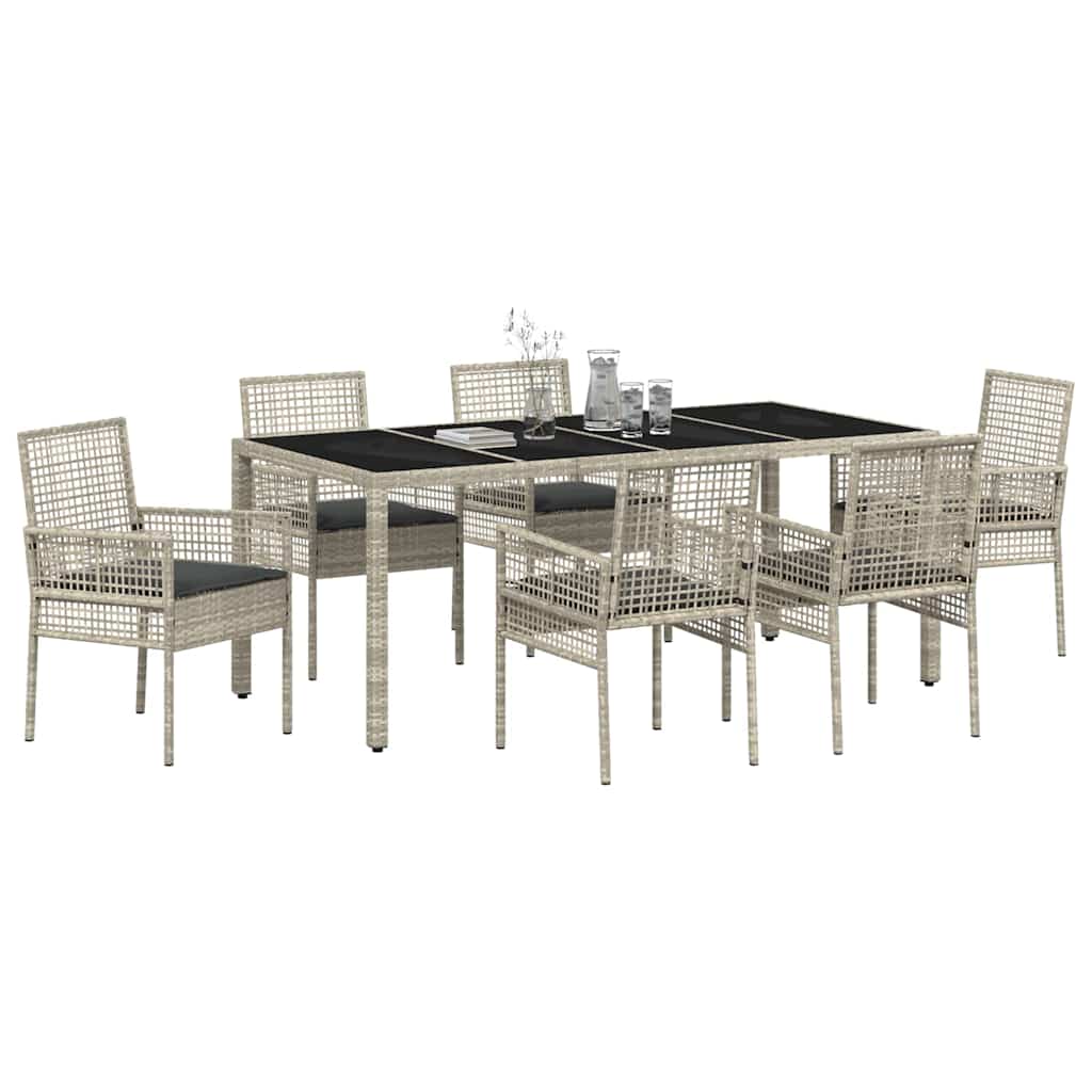 Garten Essgruppe 7 pcs Hellgrau Poly-Rattan