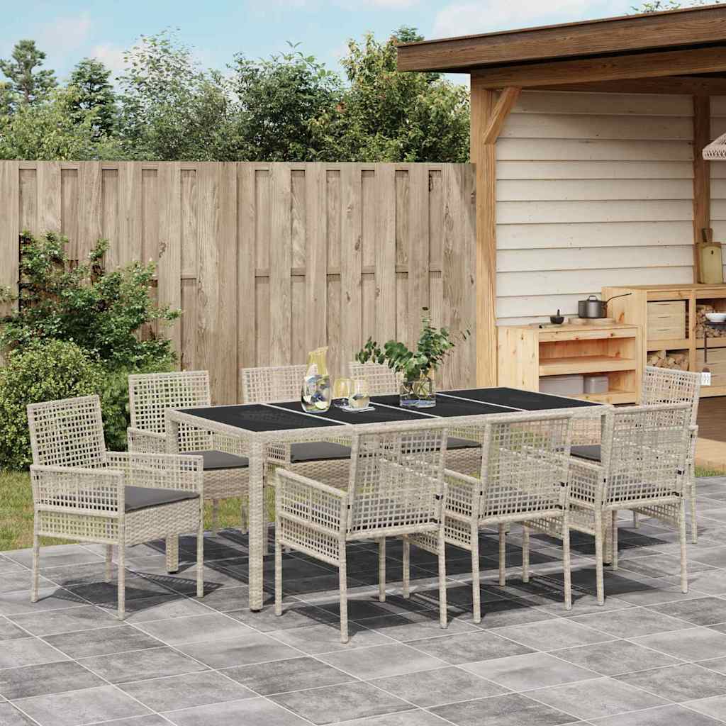 Garten Essgruppe 9 pcs Hellgrau Poly-Rattan