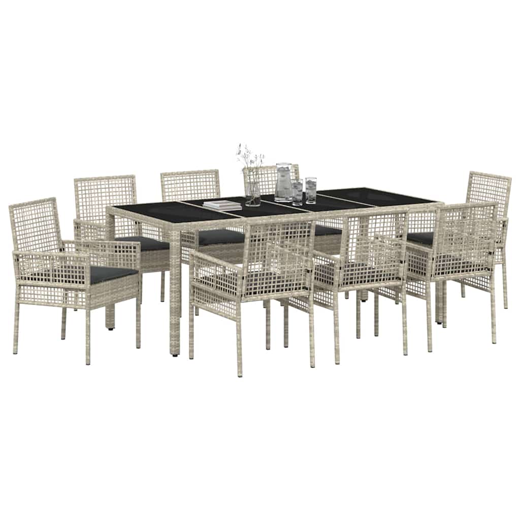 Garten Essgruppe 9 pcs Hellgrau Poly-Rattan
