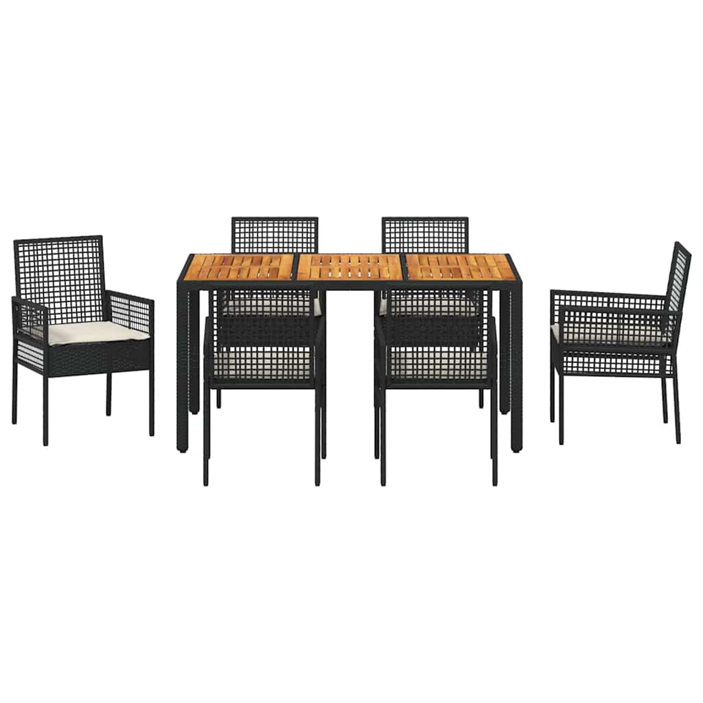 Garten Essgruppe 7 pcs Schwarz Poly-Rattan