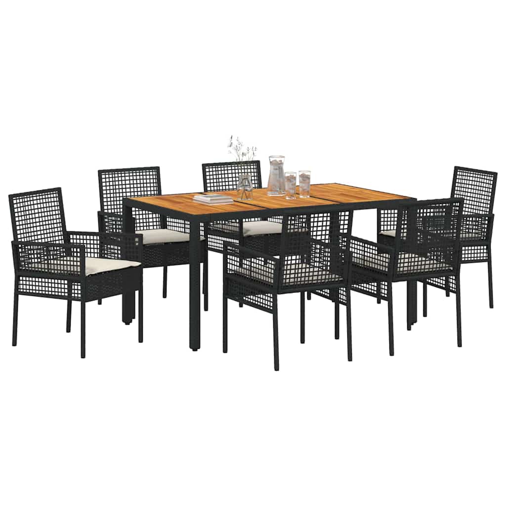 Garten Essgruppe 7 pcs Schwarz Poly-Rattan