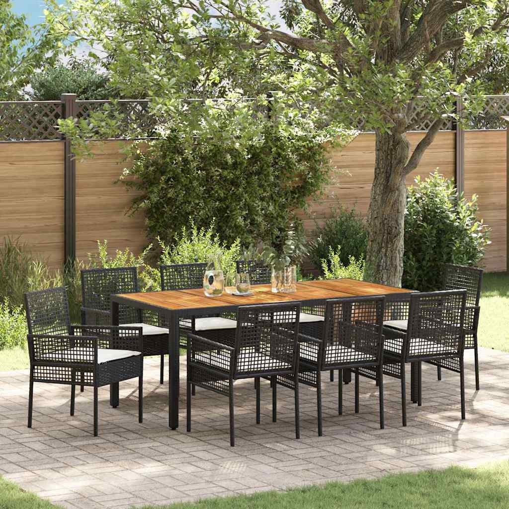 Garten Essgruppe 9 pcs Schwarz Poly-Rattan