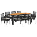 Garten Essgruppe 9 pcs Schwarz Poly-Rattan