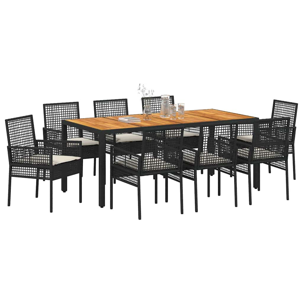 Garten Essgruppe 9 pcs Schwarz Poly-Rattan