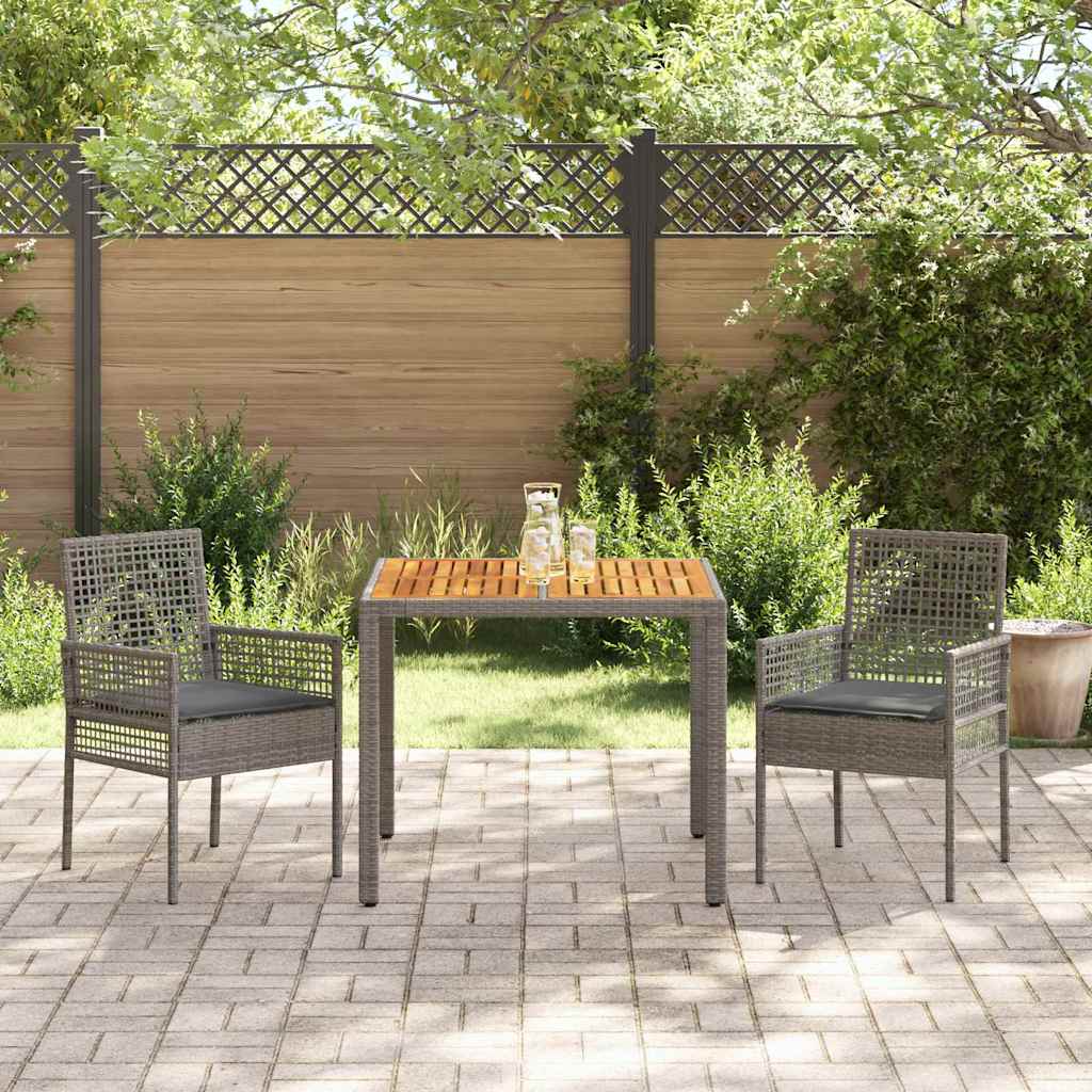 Garten Essgruppe 3 pcs Grau Poly-Rattan