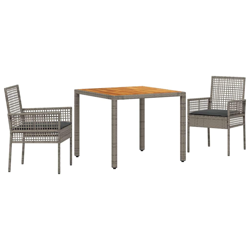Garten Essgruppe 3 pcs Grau Poly-Rattan