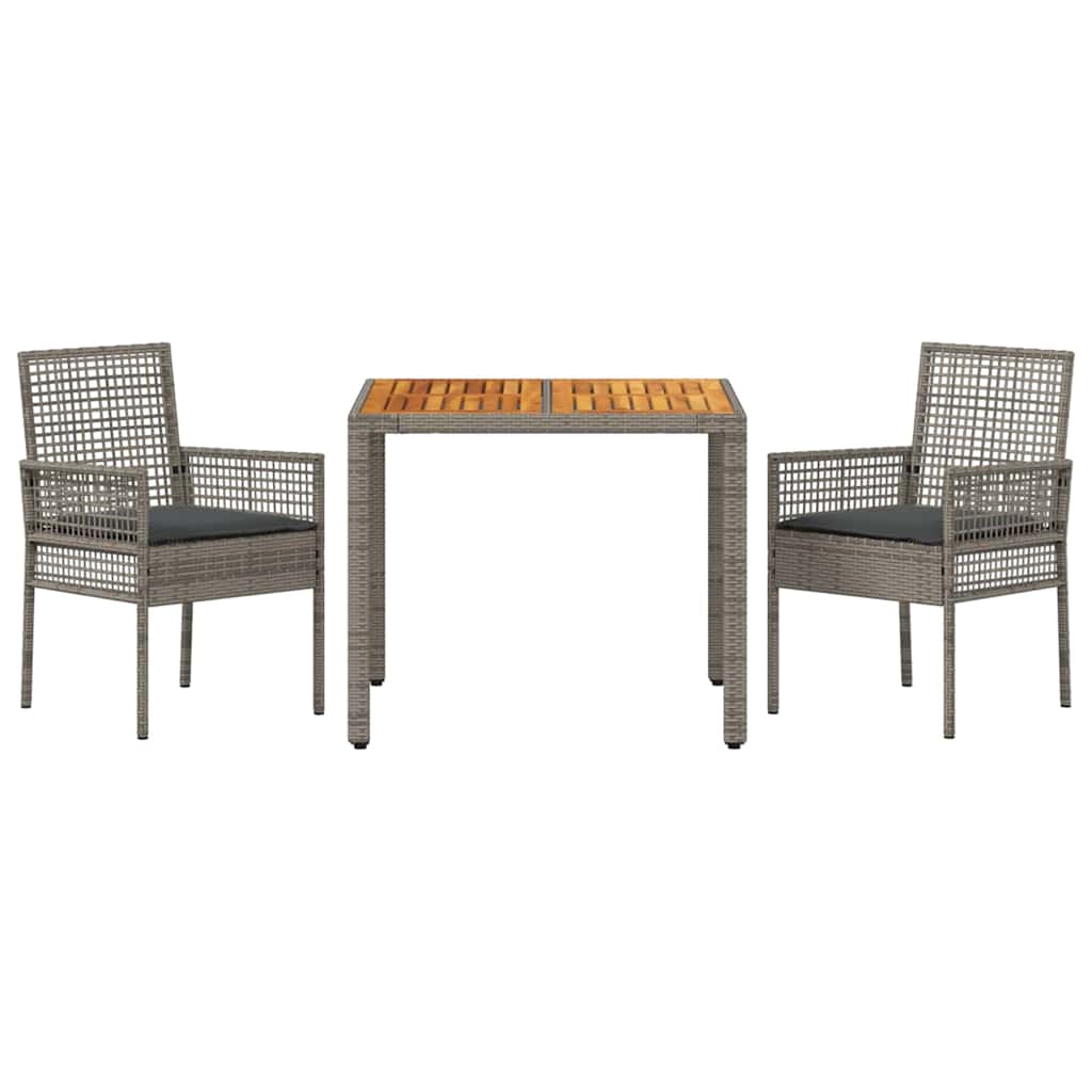 Garten Essgruppe 3 pcs Grau Poly-Rattan