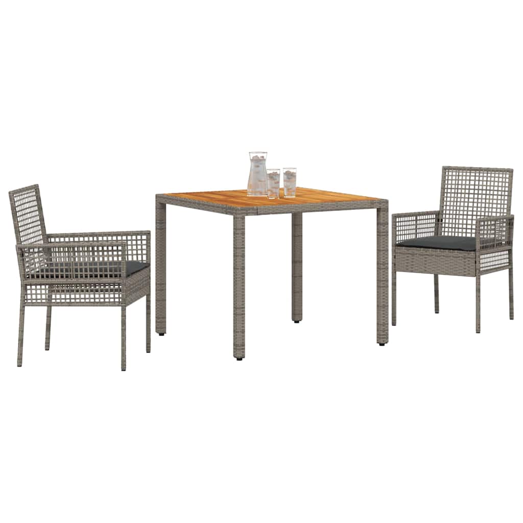 Garten Essgruppe 3 pcs Grau Poly-Rattan