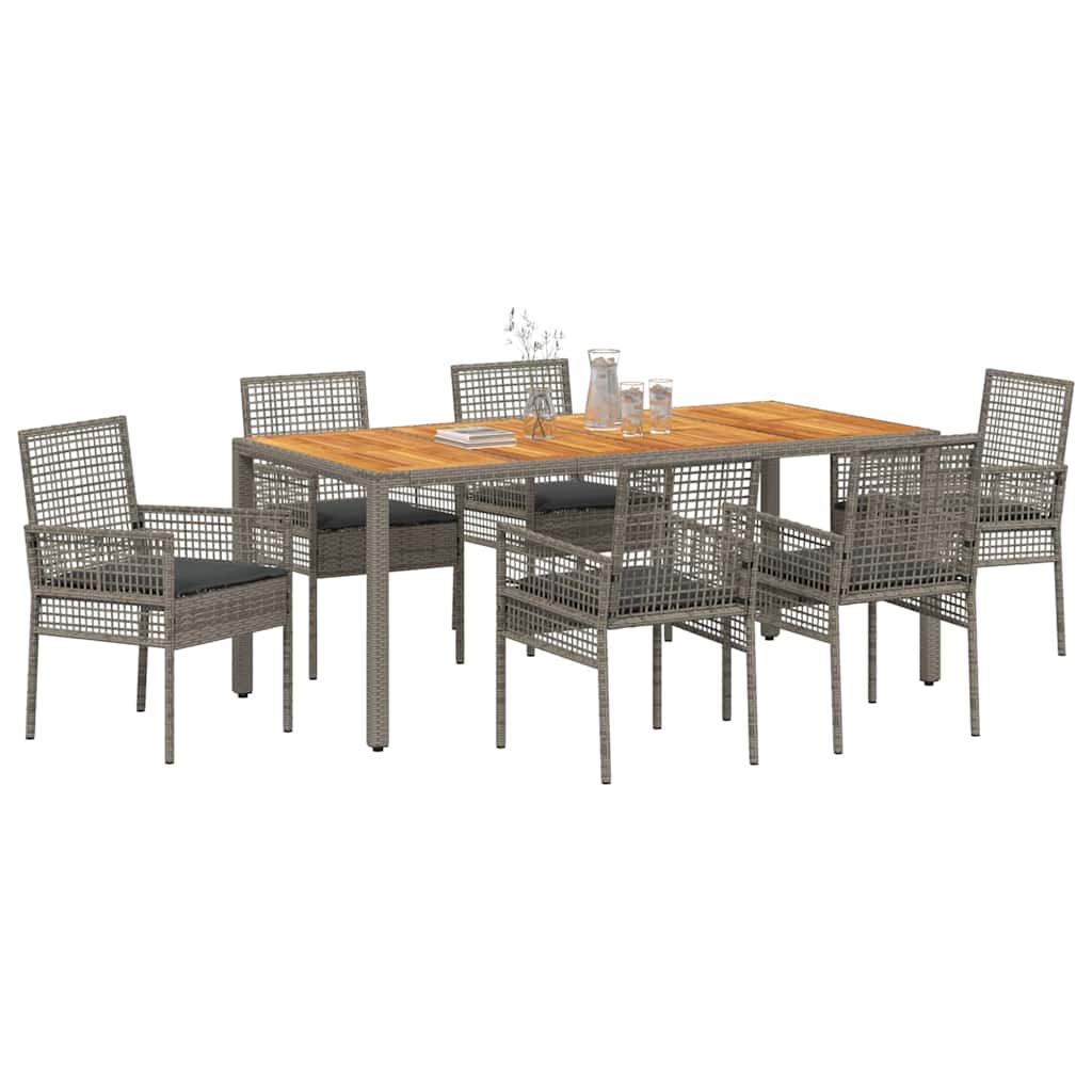 Garten Essgruppe 7 pcs Grau Poly-Rattan