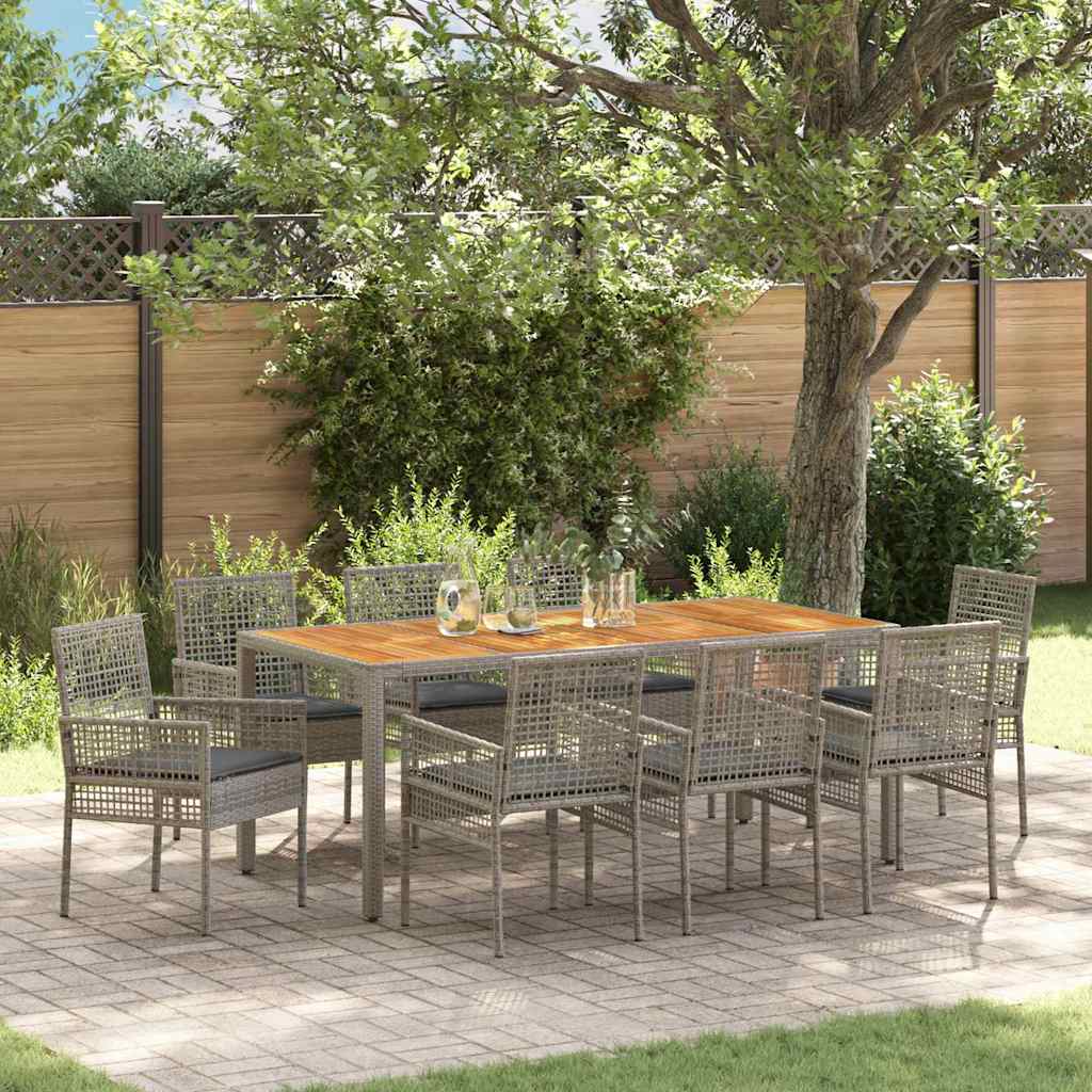 Garten Essgruppe 9 pcs Grau Poly-Rattan