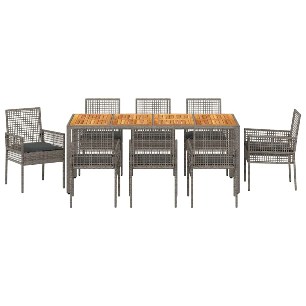 Garten Essgruppe 9 pcs Grau Poly-Rattan