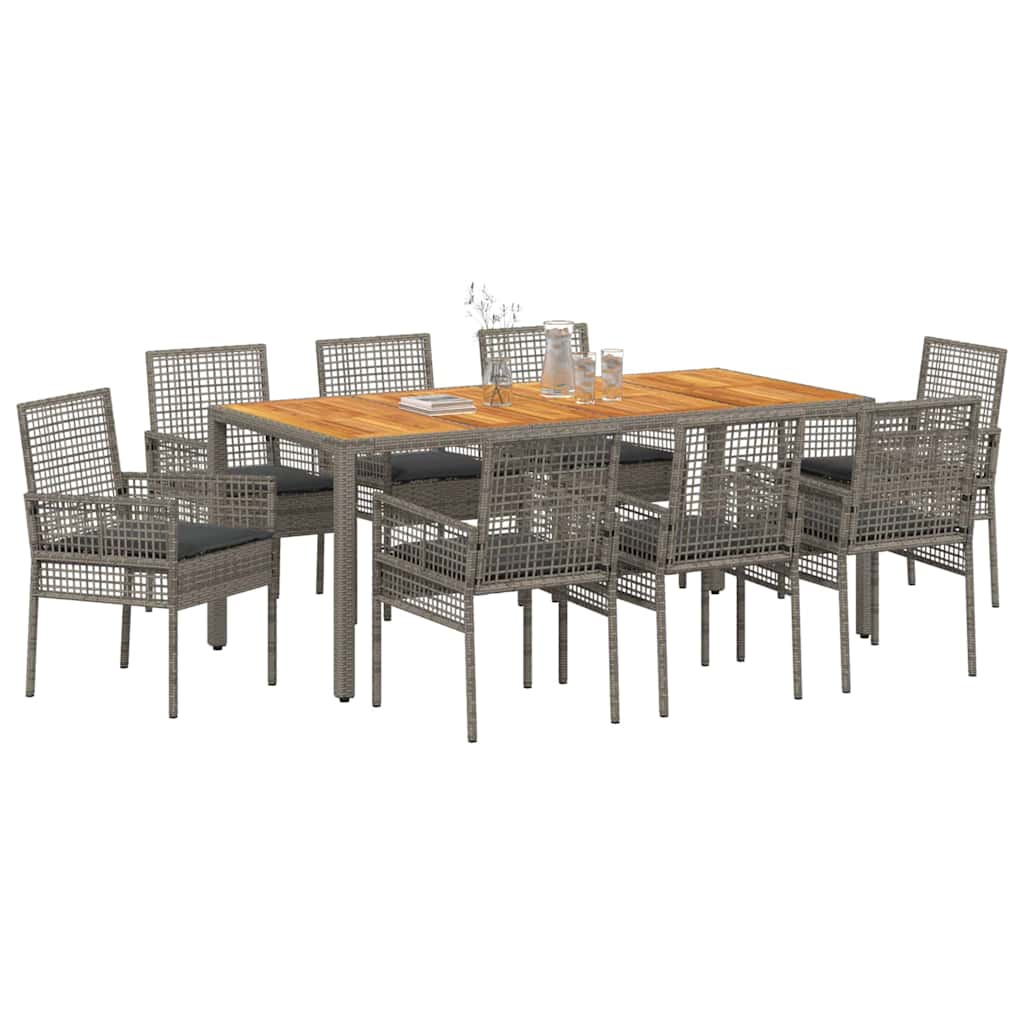 Garten Essgruppe 9 pcs Grau Poly-Rattan