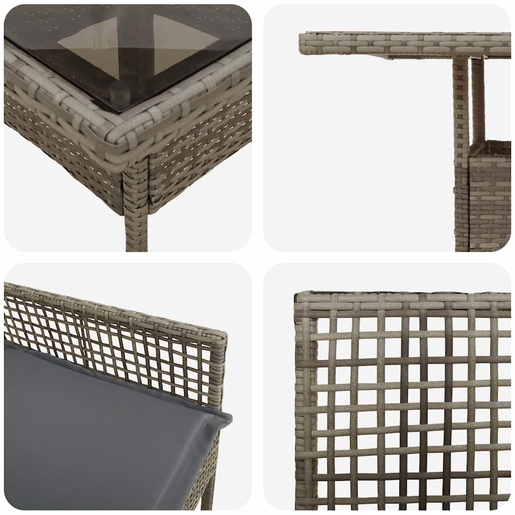 Garten Essgruppe 3 pcs Grau Poly-Rattan