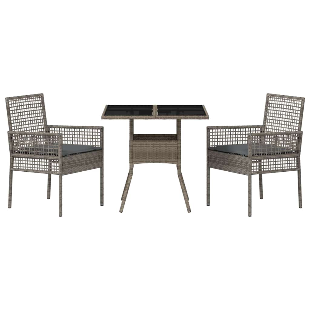 Garten Essgruppe 3 pcs Grau Poly-Rattan