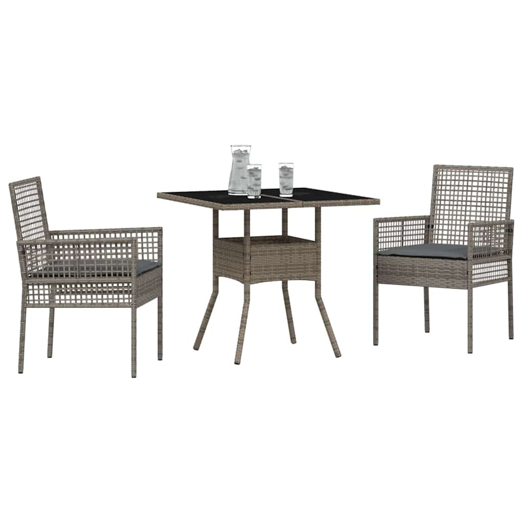 Garten Essgruppe 3 pcs Grau Poly-Rattan