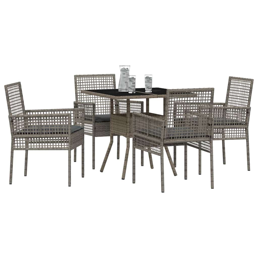 Garten Essgruppe 5 pcs Grau Poly-Rattan
