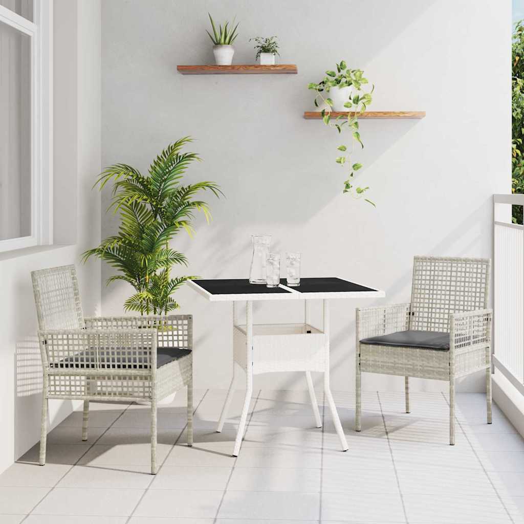 Garten Essgruppe 3 pcs Hellgrau Poly-Rattan
