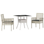 Garten Essgruppe 3 pcs Hellgrau Poly-Rattan