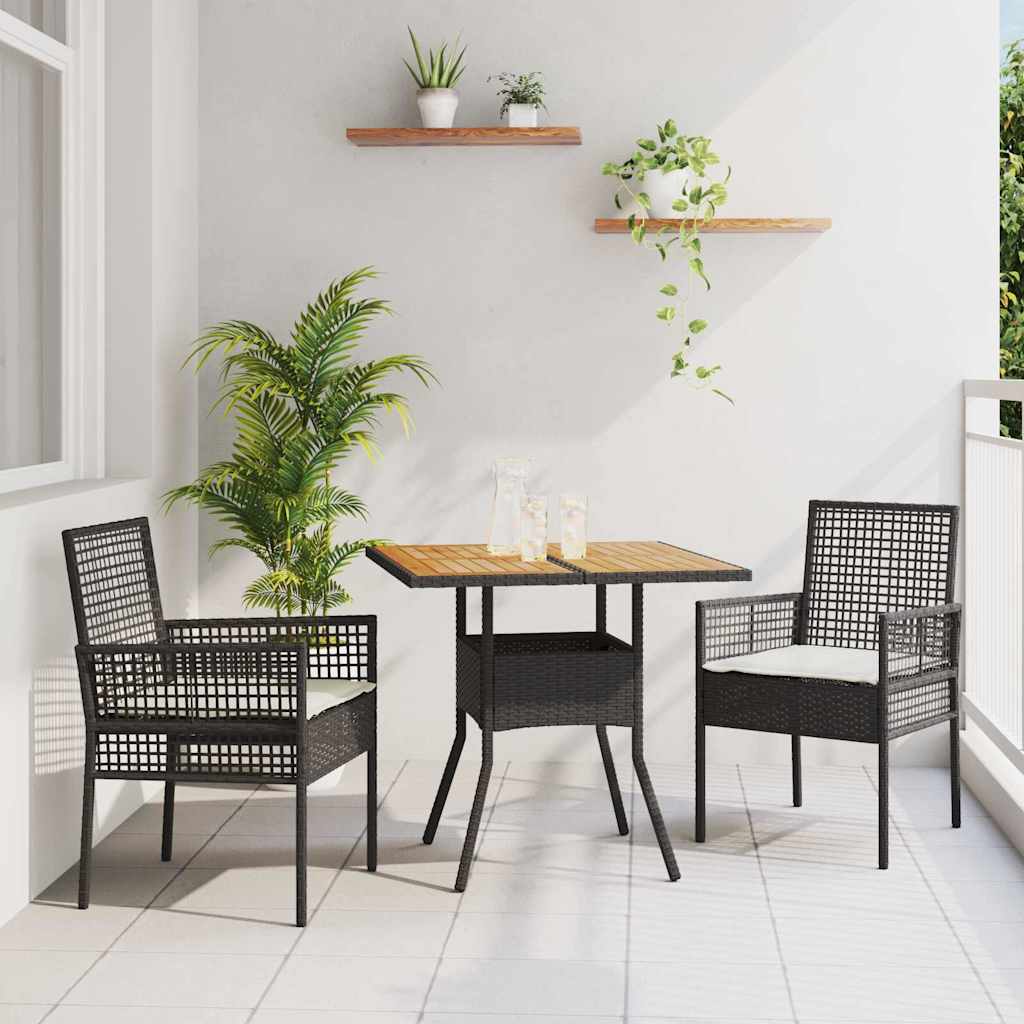 Garten Essgruppe 3 pcs Schwarz Poly-Rattan