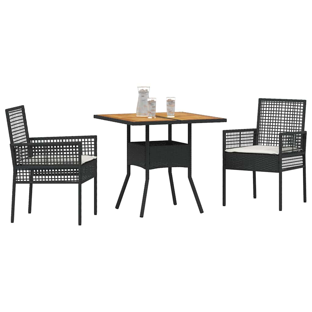 Garten Essgruppe 3 pcs Schwarz Poly-Rattan