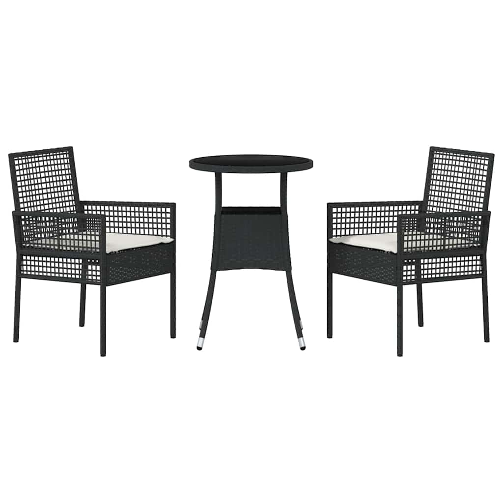 Garten Essgruppe 3 pcs Schwarz Poly-Rattan
