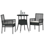 Garten Essgruppe 3 pcs Schwarz Poly-Rattan