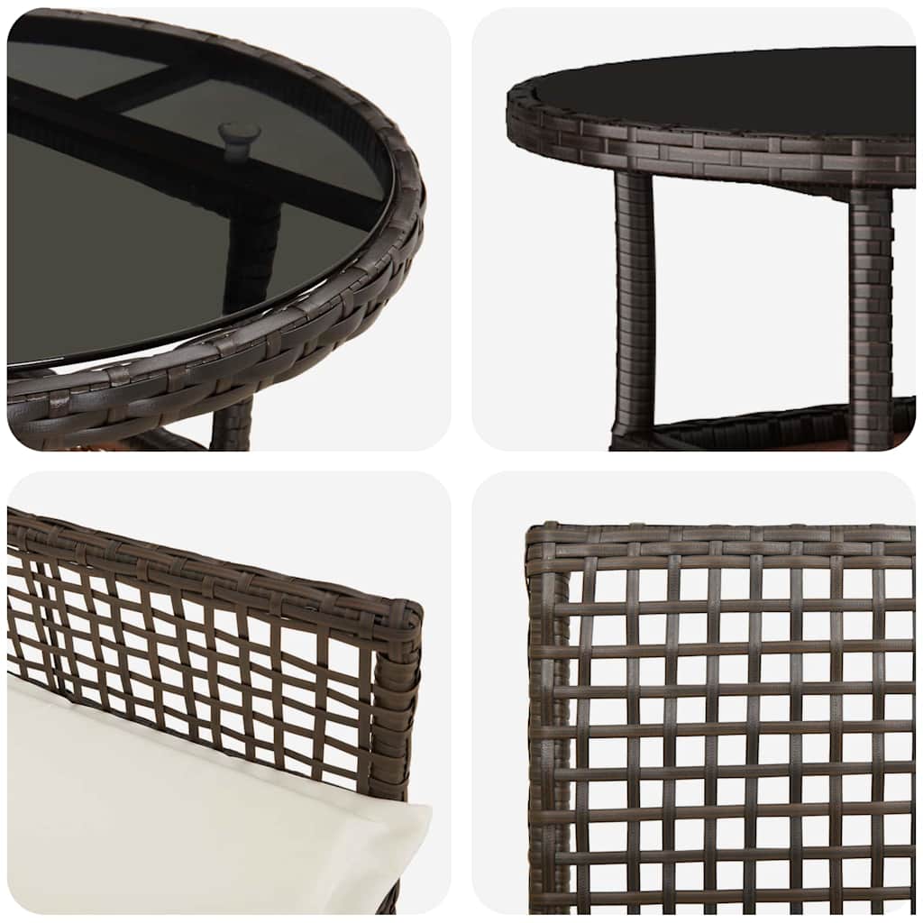 Garten Essgruppe 3 pcs Braun Poly-Rattan