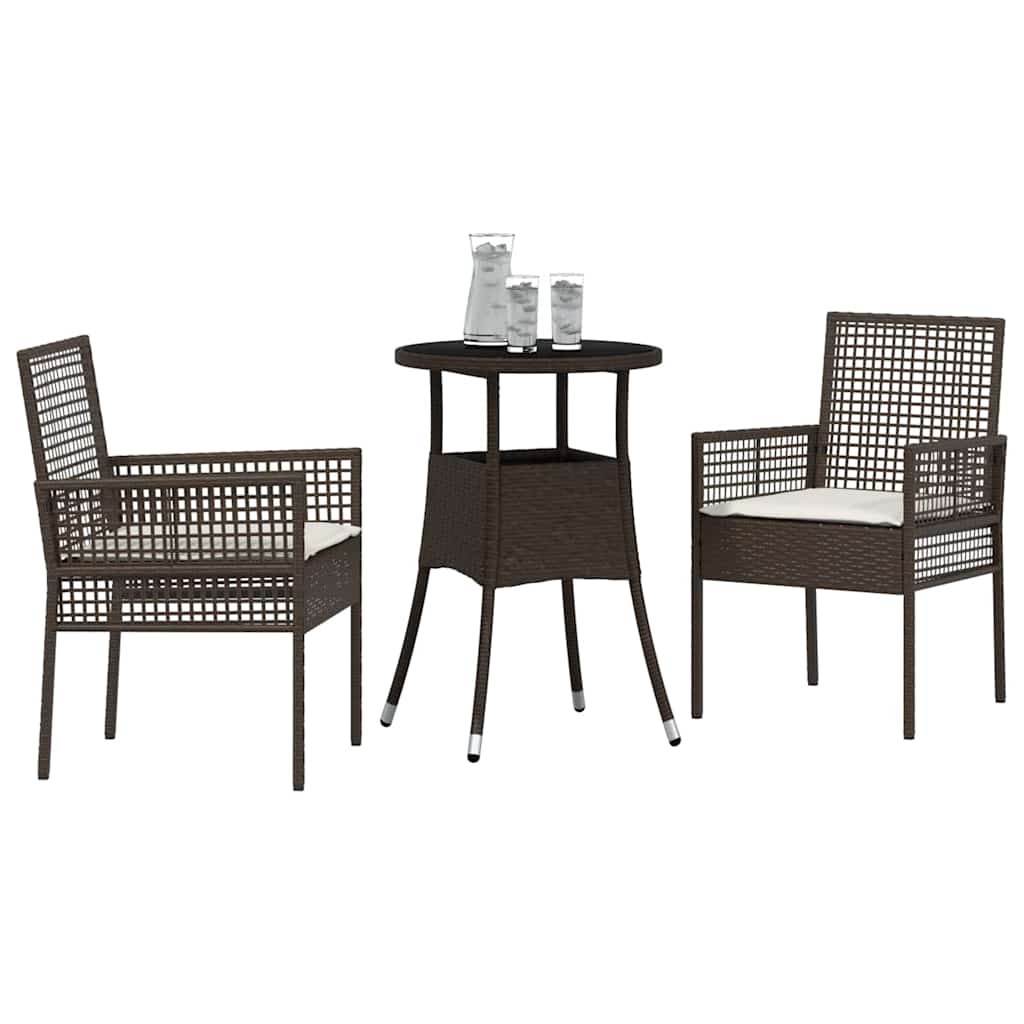 Garten Essgruppe 3 pcs Braun Poly-Rattan