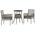 Garten Essgruppe 3 pcs Grau Poly-Rattan