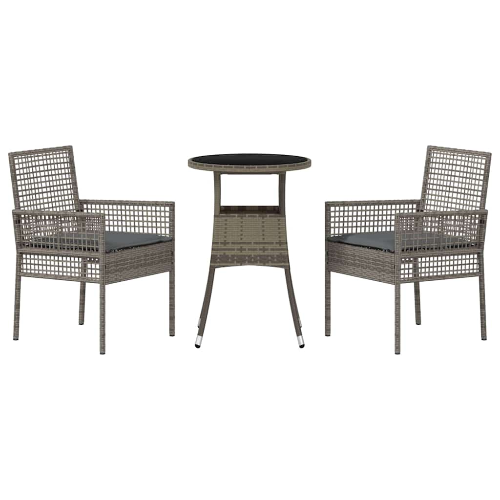 Garten Essgruppe 3 pcs Grau Poly-Rattan